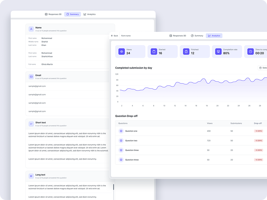 FormGent response summary and analytics screens